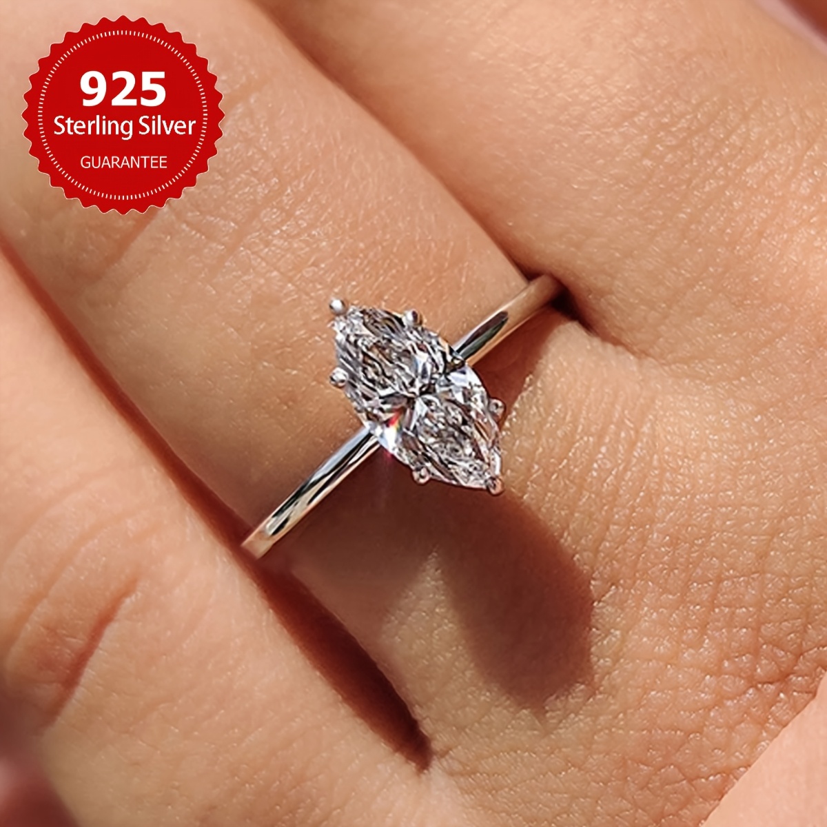 1ct Marquise Moissanite Engagement Ring 925 Sterling Silver 6 Prong Setting